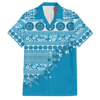 Fiji Marau na Kerisimasi Family Matching Puletasi and Hawaiian Shirt Aqua Tagimoucia Tapa Masi Tribal LT9 Dad's Shirt - Short Sleeve Aqua - Polynesian Pride