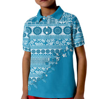 Fiji Marau na Kerisimasi Kid Polo Shirt Aqua Tagimoucia Tapa Masi Tribal - Polynesian Pride
