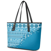 Fiji Marau na Kerisimasi Leather Tote Bag Aqua Tagimoucia Tapa Masi Tribal - Polynesian Pride