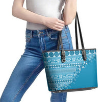 Fiji Marau na Kerisimasi Leather Tote Bag Aqua Tagimoucia Tapa Masi Tribal - Polynesian Pride