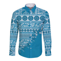 Fiji Marau na Kerisimasi Long Sleeve Button Shirt Aqua Tagimoucia Tapa Masi Tribal - Polynesian Pride