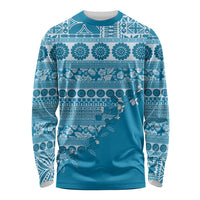Fiji Marau na Kerisimasi Long Sleeve Shirt Aqua Tagimoucia Tapa Masi Tribal - Polynesian Pride