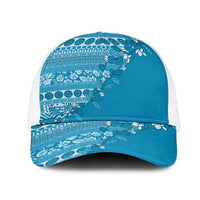 Fiji Marau na Kerisimasi Mesh Trucker Cap Aqua Tagimoucia Tapa Masi Tribal LT9 One Size White Aqua - Polynesian Pride