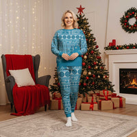Fiji Marau na Kerisimasi Christmas Pajama Set Aqua Tagimoucia Tapa Masi Tribal - Polynesian Pride