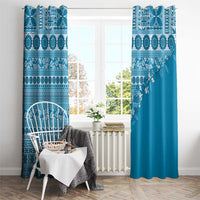 Fiji Marau na Kerisimasi Window Curtain Aqua Tagimoucia Tapa Masi Tribal - Polynesian Pride
