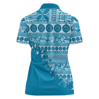 Fiji Marau na Kerisimasi Women Polo Shirt Aqua Tagimoucia Tapa Masi Tribal - Polynesian Pride