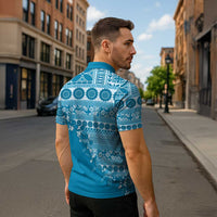 Fiji Marau na Kerisimasi Zipper Polo Shirt Aqua Tagimoucia Tapa Masi Tribal - Polynesian Pride