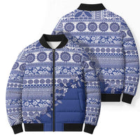 Fiji Marau na Kerisimasi Bomber Puffer Jacket Blue Tagimoucia Tapa Masi Tribal - Polynesian Pride