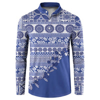 Fiji Marau na Kerisimasi Button Sweatshirt Blue Tagimoucia Tapa Masi Tribal - Polynesian Pride