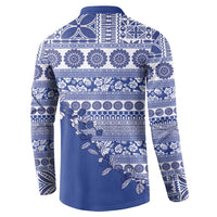 Fiji Marau na Kerisimasi Button Sweatshirt Blue Tagimoucia Tapa Masi Tribal - Polynesian Pride