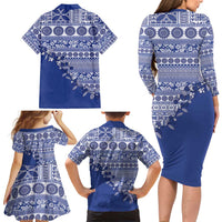 Fiji Marau na Kerisimasi Family Matching Long Sleeve Bodycon Dress and Hawaiian Shirt Blue Tagimoucia Tapa Masi Tribal LT9 - Polynesian Pride