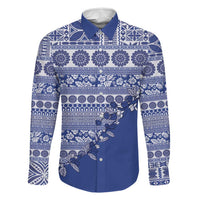 Fiji Marau na Kerisimasi Family Matching Mermaid Dress and Hawaiian Shirt Blue Tagimoucia Tapa Masi Tribal LT9 Dad's Shirt - Long Sleeve Blue - Polynesian Pride
