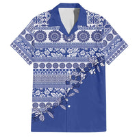 Fiji Marau na Kerisimasi Family Matching Off Shoulder Maxi Dress and Hawaiian Shirt Blue Tagimoucia Tapa Masi Tribal LT9 Dad's Shirt - Short Sleeve Blue - Polynesian Pride