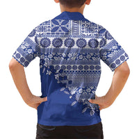 Fiji Marau na Kerisimasi Family Matching Off Shoulder Short Dress and Hawaiian Shirt Blue Tagimoucia Tapa Masi Tribal LT9 - Polynesian Pride