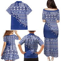 Fiji Marau na Kerisimasi Family Matching Puletasi and Hawaiian Shirt Blue Tagimoucia Tapa Masi Tribal LT9 - Polynesian Pride