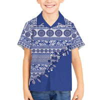 Fiji Marau na Kerisimasi Family Matching Puletasi and Hawaiian Shirt Blue Tagimoucia Tapa Masi Tribal LT9 Son's Shirt Blue - Polynesian Pride