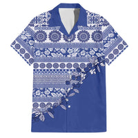 Fiji Marau na Kerisimasi Family Matching Tank Maxi Dress and Hawaiian Shirt Blue Tagimoucia Tapa Masi Tribal LT9 Dad's Shirt - Short Sleeve Blue - Polynesian Pride