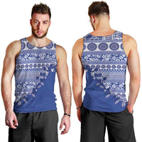 Fiji Marau na Kerisimasi Men Tank Top Blue Tagimoucia Tapa Masi Tribal - Polynesian Pride
