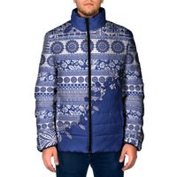 Fiji Marau na Kerisimasi Padded Jacket Blue Tagimoucia Tapa Masi Tribal - Polynesian Pride