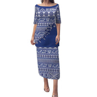 Fiji Marau na Kerisimasi Puletasi Blue Tagimoucia Tapa Masi Tribal - Polynesian Pride