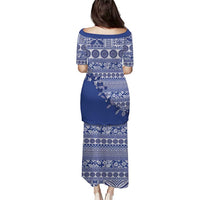 Fiji Marau na Kerisimasi Puletasi Blue Tagimoucia Tapa Masi Tribal - Polynesian Pride