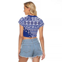 Fiji Marau na Kerisimasi Raglan Cropped T Shirt Blue Tagimoucia Tapa Masi Tribal LT9 - Polynesian Pride