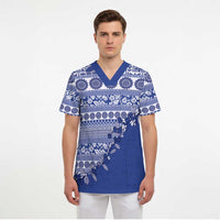 Fiji Marau na Kerisimasi Scrub Top Blue Tagimoucia Tapa Masi Tribal - Polynesian Pride