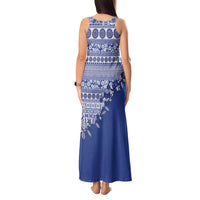 Fiji Marau na Kerisimasi Tank Maxi Dress Blue Tagimoucia Tapa Masi Tribal - Polynesian Pride