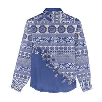 Fiji Marau na Kerisimasi Women Casual Shirt Blue Tagimoucia Tapa Masi Tribal - Polynesian Pride