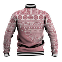 Fiji Marau na Kerisimasi Baseball Jacket Dusty Rose Tagimoucia Tapa Masi Tribal - Polynesian Pride