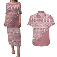 Fiji Marau na Kerisimasi Couples Matching Puletasi and Hawaiian Shirt Dusty Rose Tagimoucia Tapa Masi Tribal LT9 Pink - Polynesian Pride