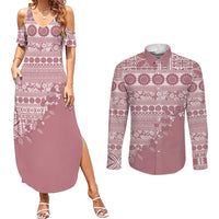 Fiji Marau na Kerisimasi Couples Matching Summer Maxi Dress and Long Sleeve Button Shirt Dusty Rose Tagimoucia Tapa Masi Tribal - Polynesian Pride