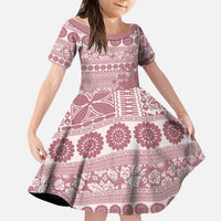 Fiji Marau na Kerisimasi Family Matching Off Shoulder Maxi Dress and Hawaiian Shirt Dusty Rose Tagimoucia Tapa Masi Tribal LT9 Daughter's Dress Pink - Polynesian Pride
