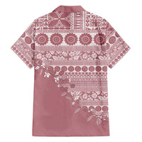 Fiji Marau na Kerisimasi Family Matching Off Shoulder Short Dress and Hawaiian Shirt Dusty Rose Tagimoucia Tapa Masi Tribal LT9 - Polynesian Pride