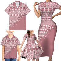 Fiji Marau na Kerisimasi Family Matching Short Sleeve Bodycon Dress and Hawaiian Shirt Dusty Rose Tagimoucia Tapa Masi Tribal - Polynesian Pride