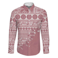 Fiji Marau na Kerisimasi Family Matching Summer Maxi Dress and Hawaiian Shirt Dusty Rose Tagimoucia Tapa Masi Tribal LT9 Dad's Shirt - Long Sleeve Pink - Polynesian Pride