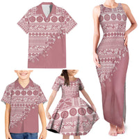 Fiji Marau na Kerisimasi Family Matching Tank Maxi Dress and Hawaiian Shirt Dusty Rose Tagimoucia Tapa Masi Tribal LT9 - Polynesian Pride