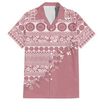 Fiji Marau na Kerisimasi Family Matching Tank Maxi Dress and Hawaiian Shirt Dusty Rose Tagimoucia Tapa Masi Tribal LT9 Dad's Shirt - Short Sleeve Pink - Polynesian Pride