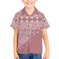 Fiji Marau na Kerisimasi Family Matching Tank Maxi Dress and Hawaiian Shirt Dusty Rose Tagimoucia Tapa Masi Tribal LT9 Son's Shirt Pink - Polynesian Pride