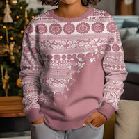 Fiji Marau na Kerisimasi Kid Ugly Christmas Sweater Dusty Rose Tagimoucia Tapa Masi Tribal - Polynesian Pride