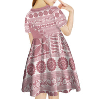 Fiji Marau na Kerisimasi Kid Short Sleeve Dress Dusty Rose Tagimoucia Tapa Masi Tribal - Polynesian Pride
