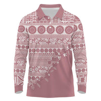Fiji Marau na Kerisimasi Long Sleeve Polo Shirt Dusty Rose Tagimoucia Tapa Masi Tribal - Polynesian Pride