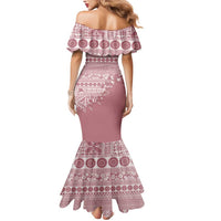 Fiji Marau na Kerisimasi Mermaid Dress Dusty Rose Tagimoucia Tapa Masi Tribal - Polynesian Pride