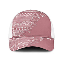 Fiji Marau na Kerisimasi Mesh Trucker Cap Dusty Rose Tagimoucia Tapa Masi Tribal LT9 One Size White Pink - Polynesian Pride