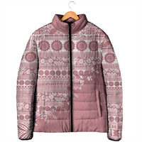 Fiji Marau na Kerisimasi Padded Jacket Dusty Rose Tagimoucia Tapa Masi Tribal - Polynesian Pride