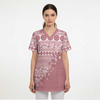 Fiji Marau na Kerisimasi Scrub Top Dusty Rose Tagimoucia Tapa Masi Tribal - Polynesian Pride