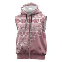 Fiji Marau na Kerisimasi Sleeveless Zip Hoodie Dusty Rose Tagimoucia Tapa Masi Tribal - Polynesian Pride