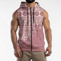 Fiji Marau na Kerisimasi Sleeveless Zip Hoodie Dusty Rose Tagimoucia Tapa Masi Tribal - Polynesian Pride