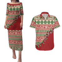Fiji Marau na Kerisimasi Couples Matching Puletasi and Hawaiian Shirt Red Tagimoucia Tapa Masi Tribal - Polynesian Pride