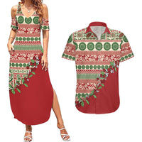 Fiji Marau na Kerisimasi Couples Matching Summer Maxi Dress and Hawaiian Shirt Red Tagimoucia Tapa Masi Tribal LT9 Red - Polynesian Pride